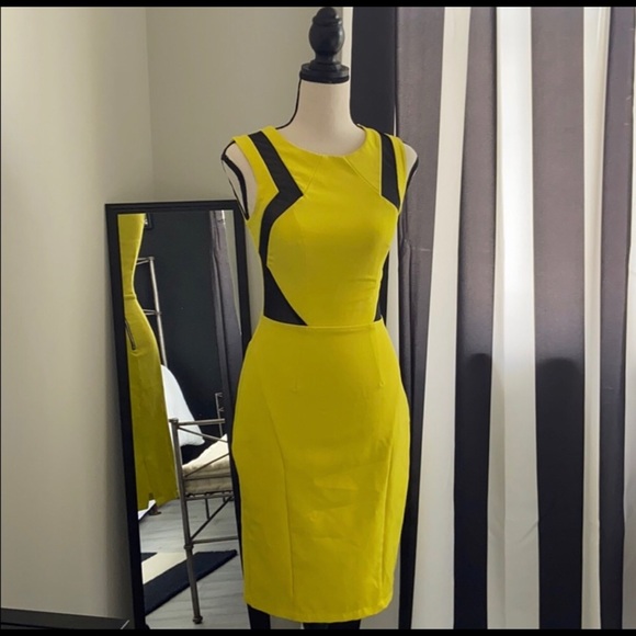 Lipsy Dresses Lipsy Bright Yellow Dress With Black Mesh Detail